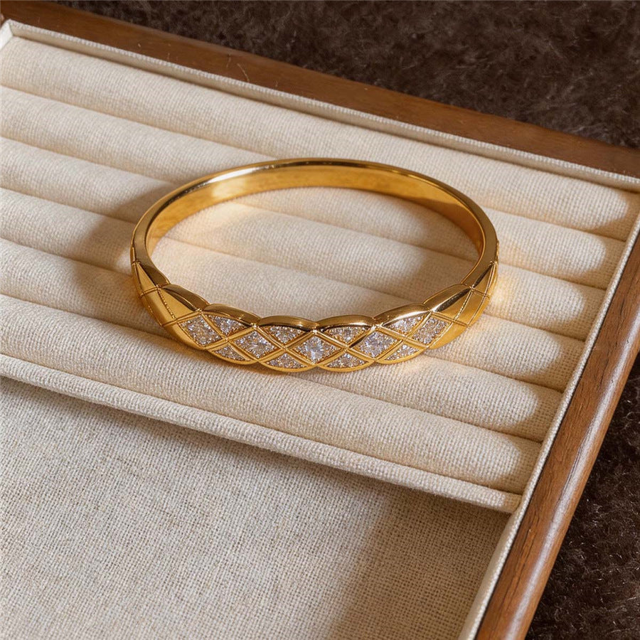 Super Sparkling INS Style Inlaid Zircon Open Bangle For Women, Fashion Light Luxury High Sense Korean Trendy Design Wrist Jewelry