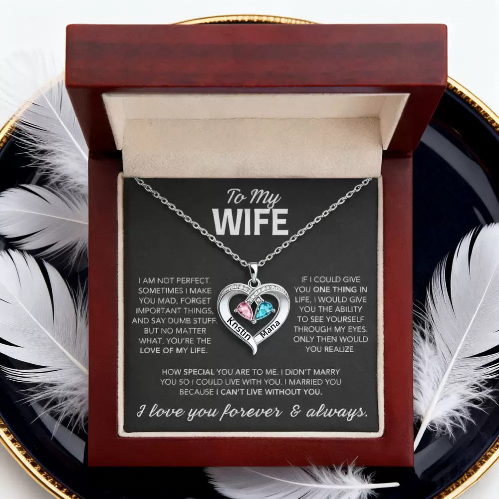 Elegant Double Name Heart Birthstone Necklace