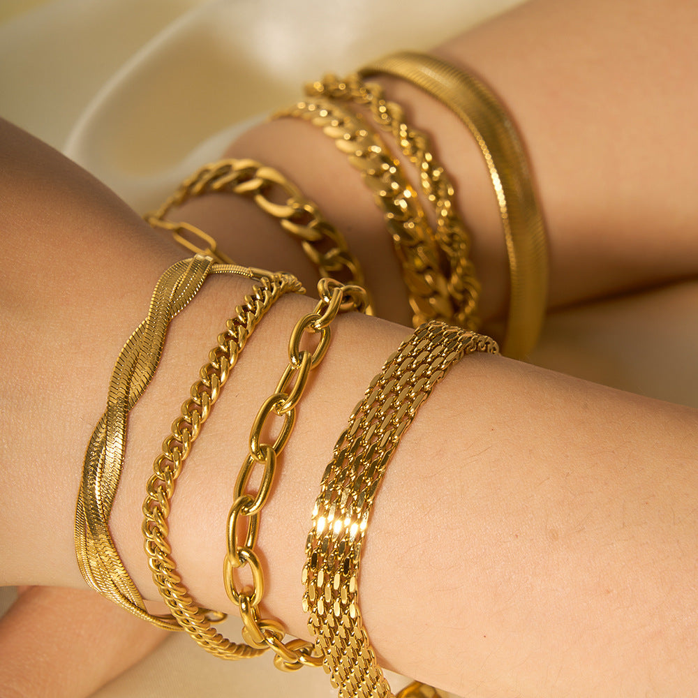 18k Gold Plated 304 Stainless Steel Bracelet Diy Jewelry Accessories Chain Accessories Cuban Chain Twist Chain Bracelet Wholesale