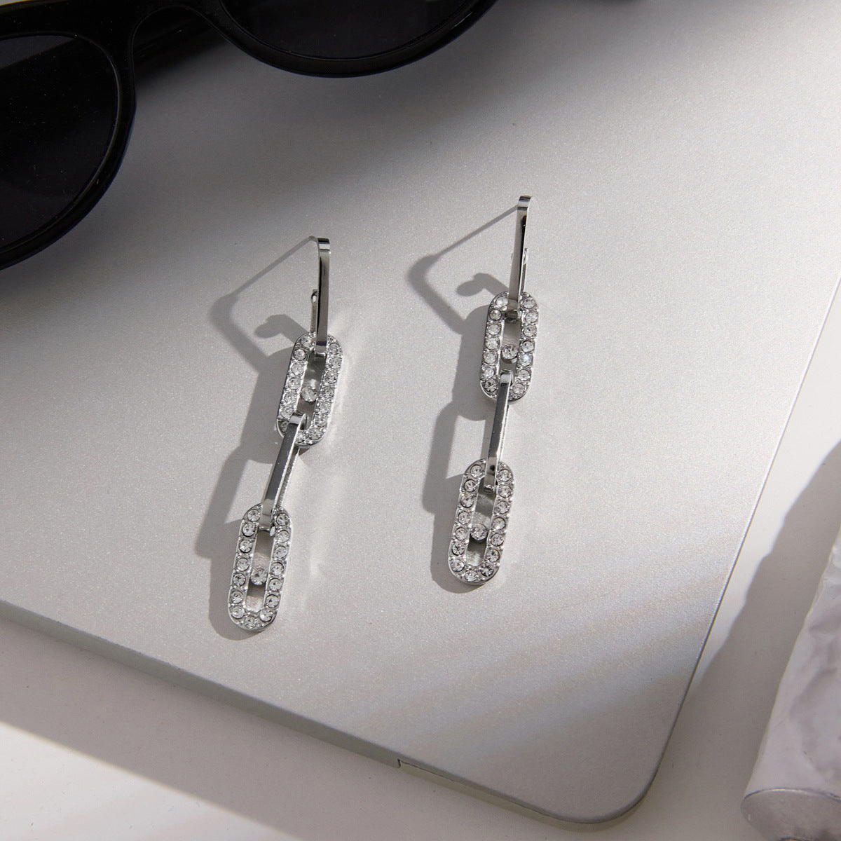 Crystal Paperclip Drop Earrings