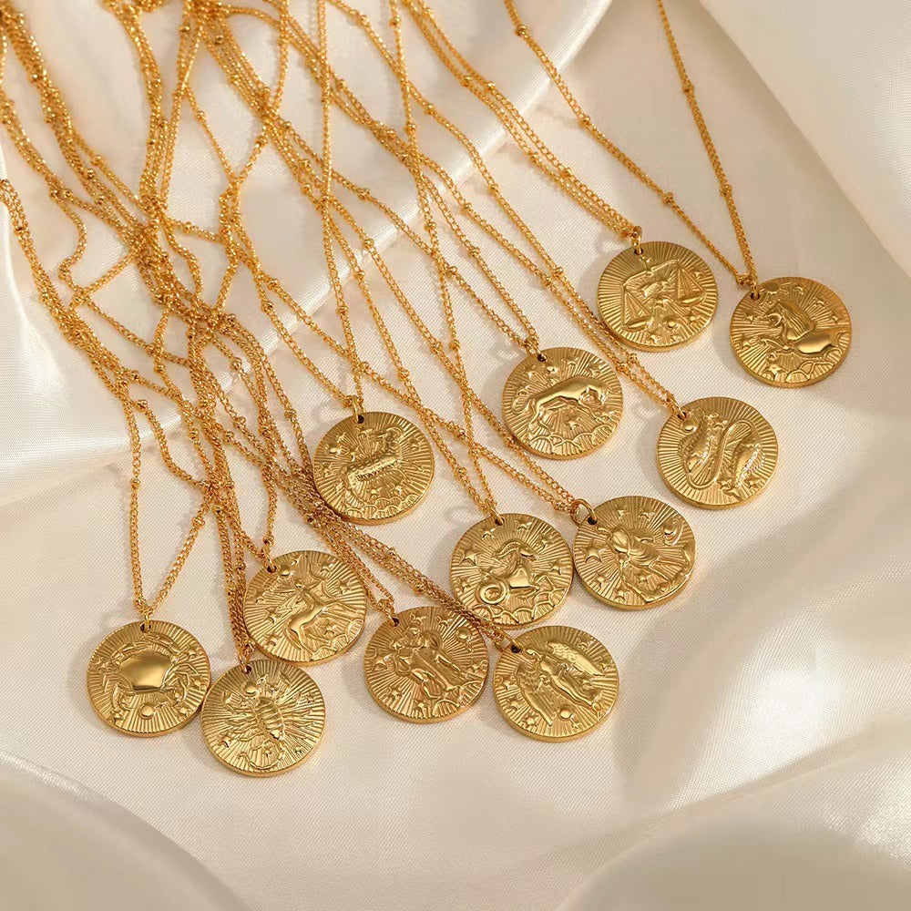 18k gold twelve zodiac necklace coin gold relief necklace
