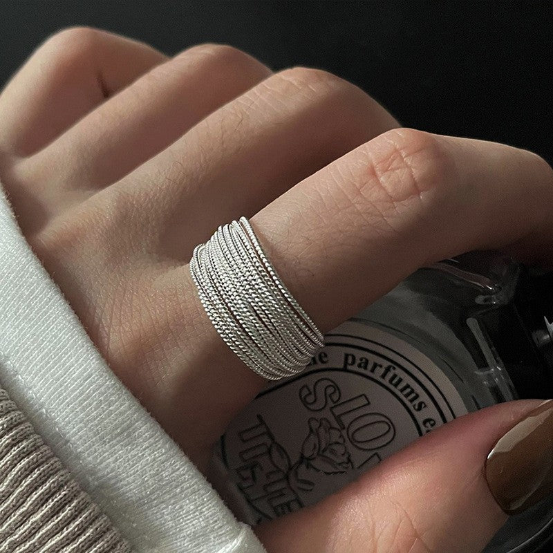 High Sense Star Open Ring For Women, INS Niche Brushed Texture Luxury Adjustable Index Finger Statement Ring