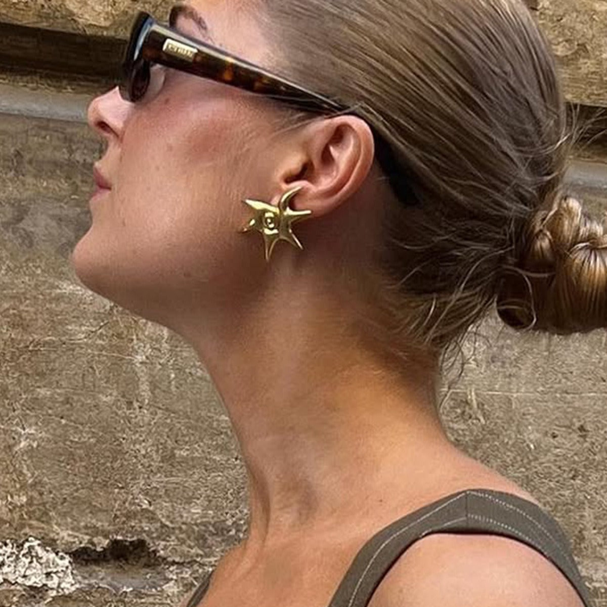 18K gold sun with thread design trendy and unique earrings and necklace set