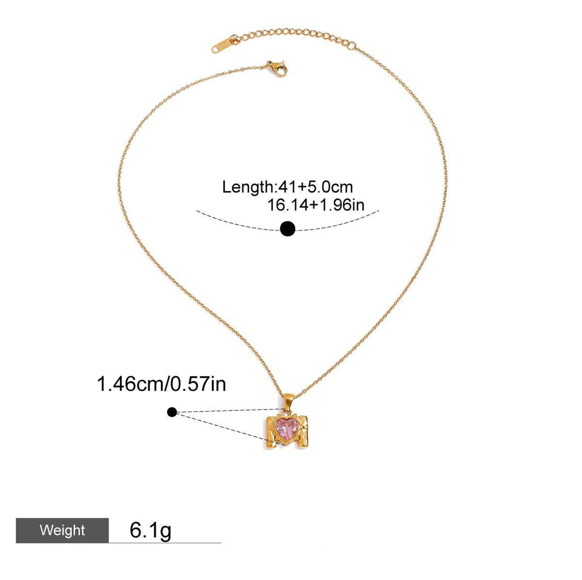 18K gold letter "M" inlaid with heart-shaped gemstone, exquisite and unique necklace