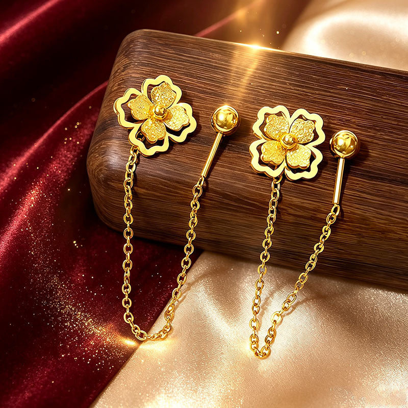 Designed Three-dimensional Matte Clover Drop Earrings With Tassels For Women