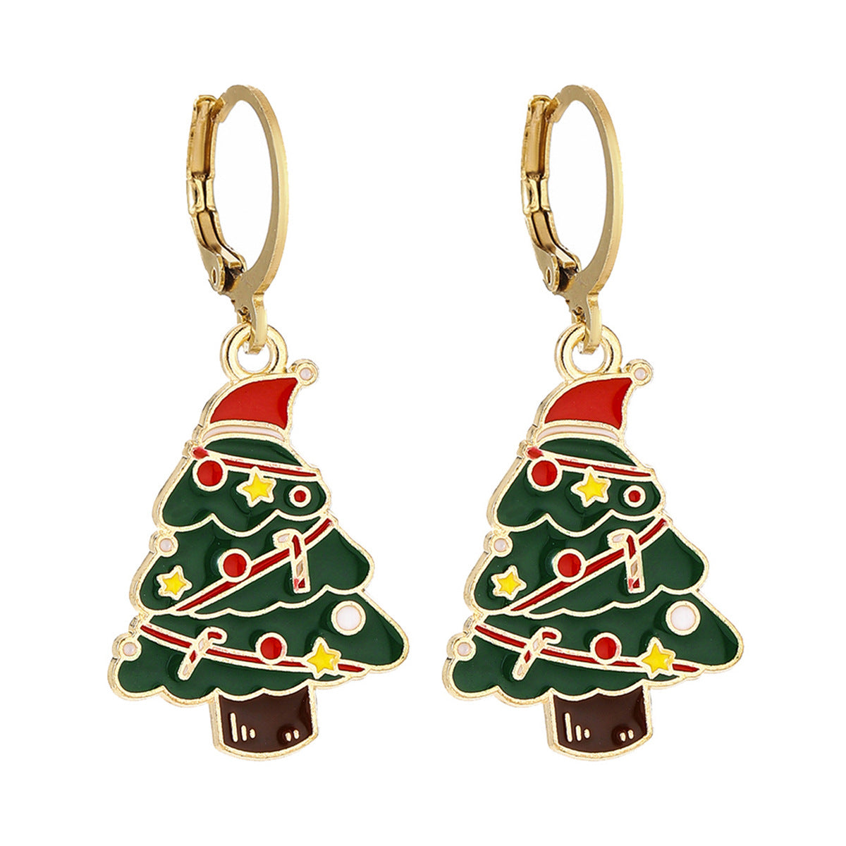 Cross-Border Personalized Christmas Alloy Earrings Christmas Hat Colorful Star Dot Diamond Christmas Tree Elk Gingerbread Man Earrings