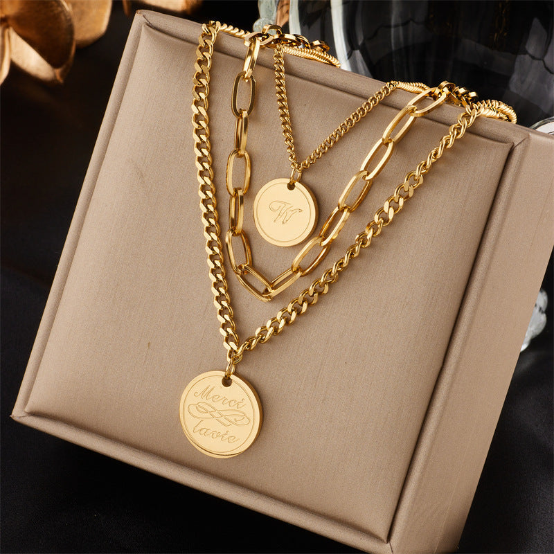 European And American Retro Butterfly Pearl Double-Layered Necklace For Women, Cross-Border Light Luxury Niche Stainless Steel Gold-Plated Jewelry Necklace