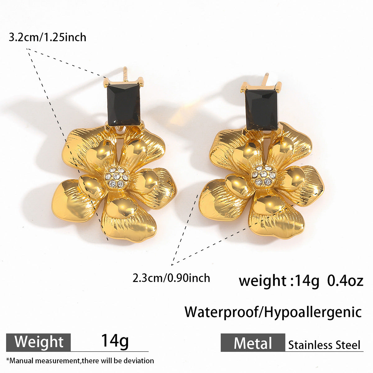 Stainless Steel Earrings With Geometric Pleats 18k Gold
