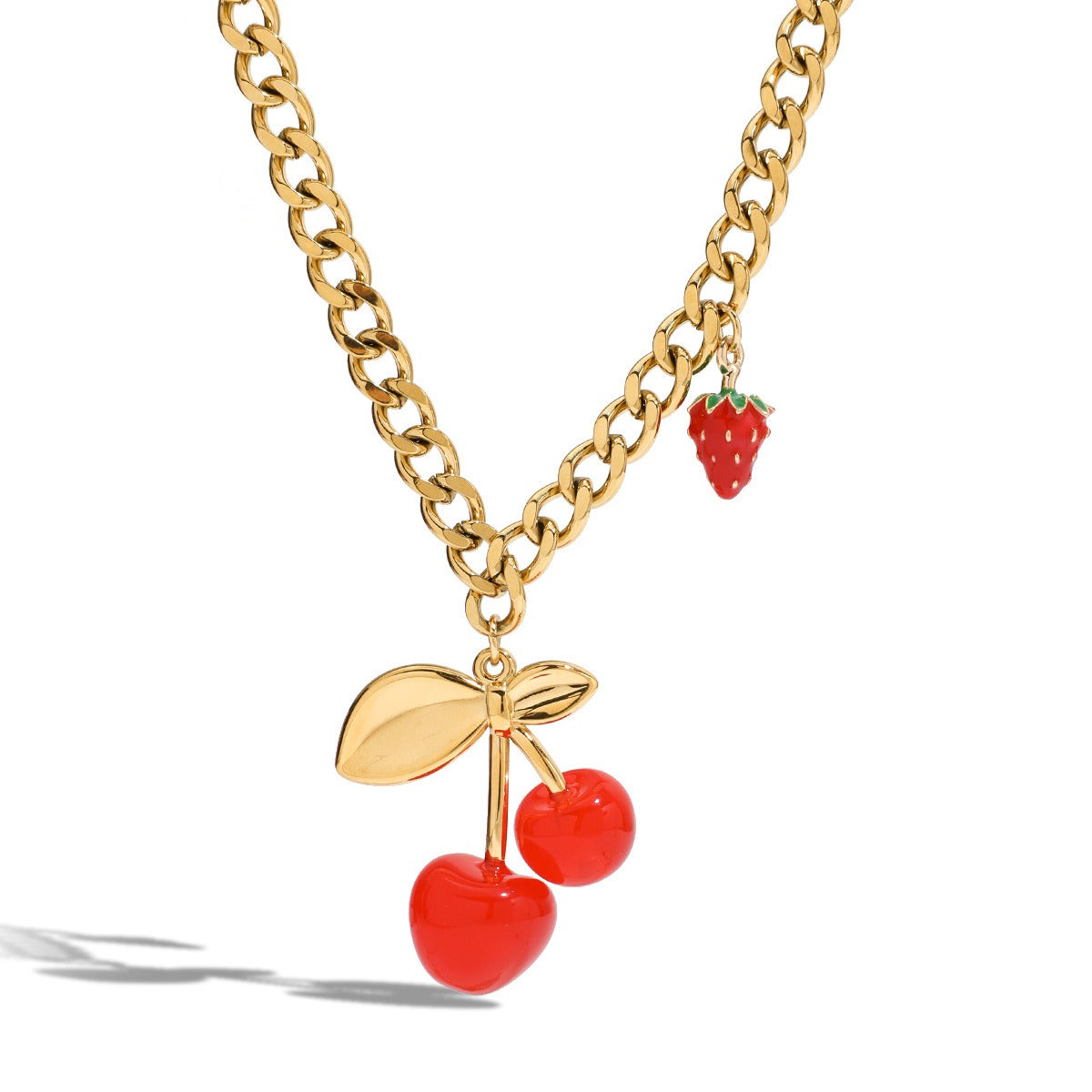 18K Gold Cherry Shaped Design Beautiful Unique Necklace