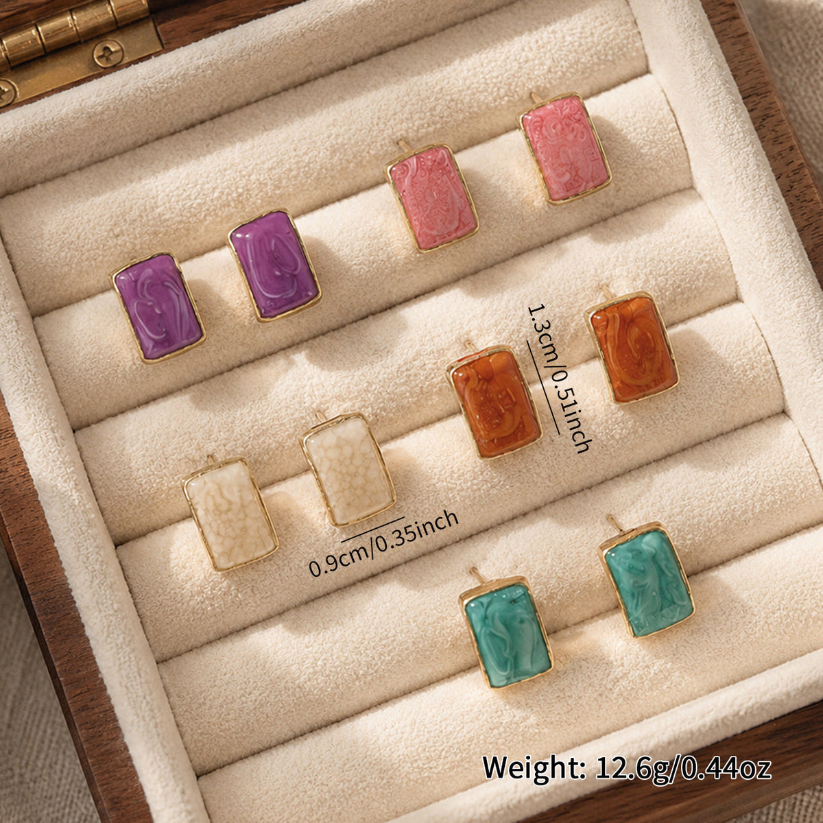 Vintage Square Twisted Alloy Stud Earrings Color Block Enamel Fashion Women Ear Ornaments
