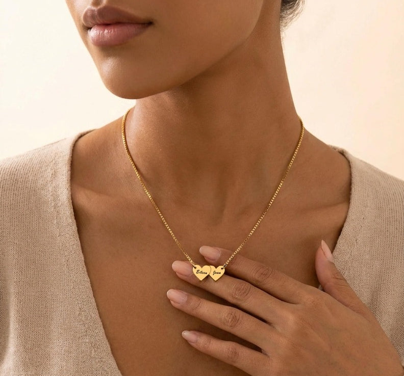 Heart-shaped interlocking custom name necklace