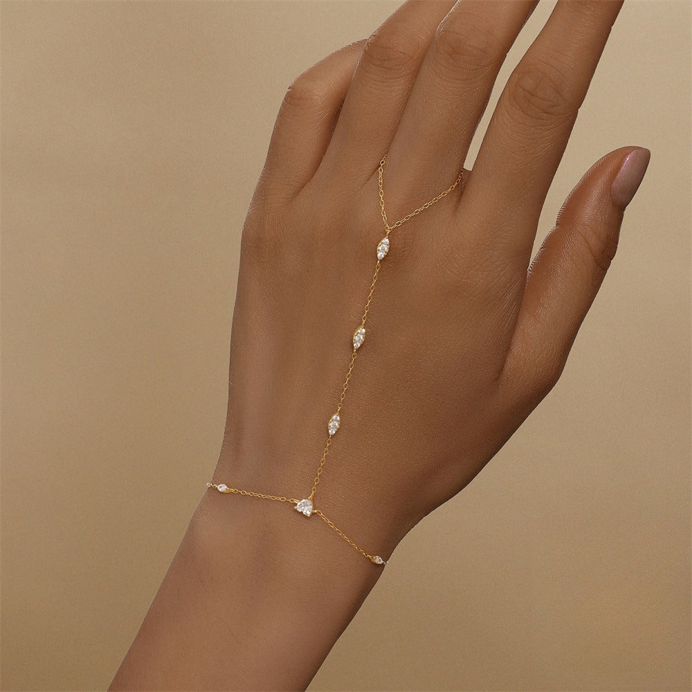 s925 sterling silver horse eye diamond bracelet ring chain finger chain