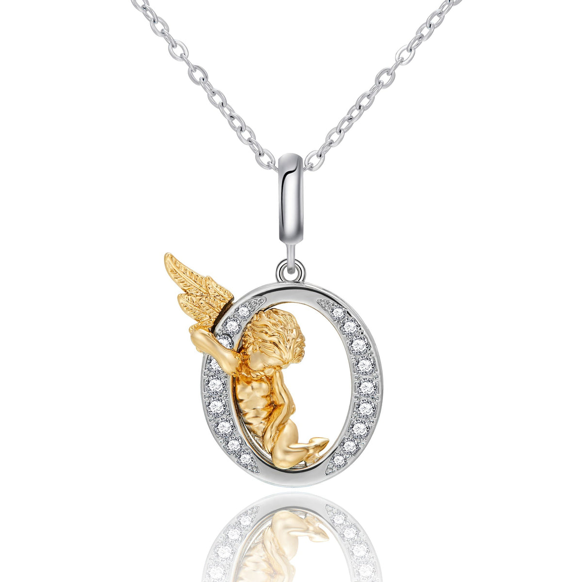 New Copper-plated White-gold Letter Pendant Mens And Womens Stainless Steel O-shaped Necklace