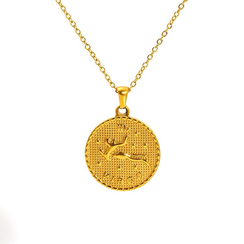 Vintage round constellation pendant 18K gold plated twelve constellation necklace