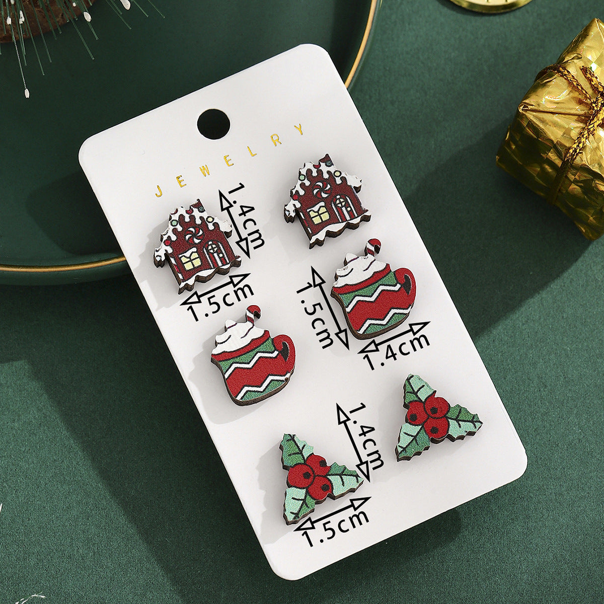 Cross-Border Personalized Christmas Alloy Earrings Christmas Hat Colorful Star Dot Diamond Christmas Tree Elk Gingerbread Man Earrings