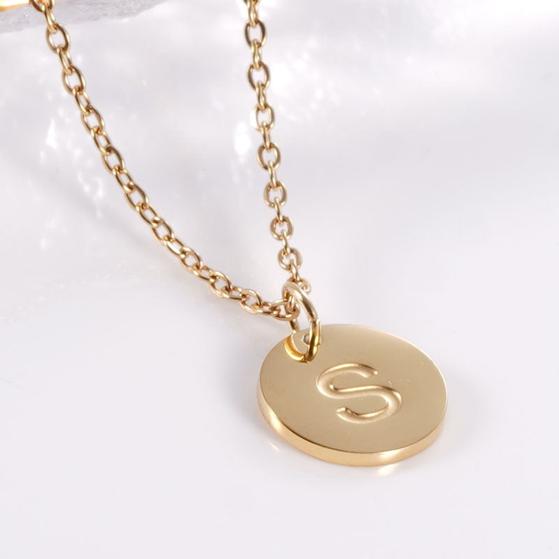 Minimalist Stainless Steel Necklace With Round 26-letter Pendants