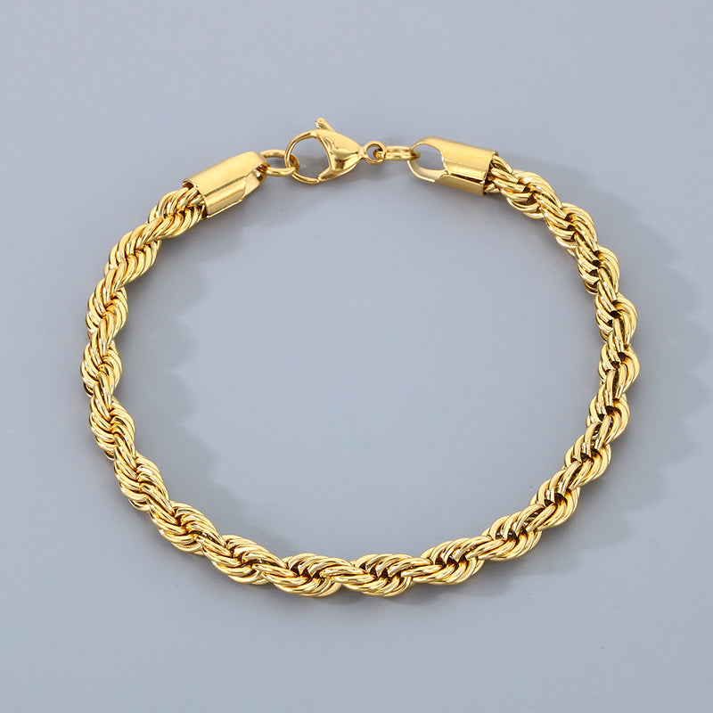 Stainless Steel Twist Chain Men's Bracelet Chain 18K Gold Button Chain Titanium Steel Manufacturer Non-Fading Cross-Border Fresh And Sweet