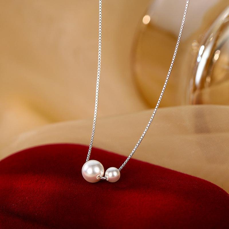 925 Sterling Silver Pearl Necklace Women's 2024 New Explosive Light Luxury Clavicle Chain Niche High-end Women