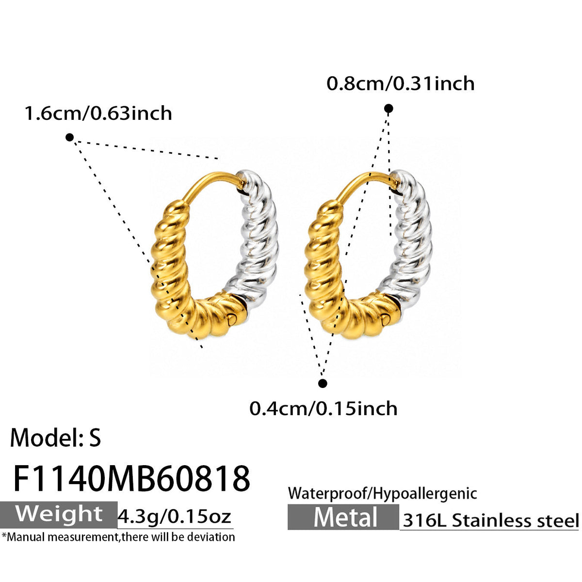 Two Tone Twisted Hoop Earrings Gold Plated Titanium Steel Fashion Women Ear Jewelry For Daily Dating Banquet Party Occasions