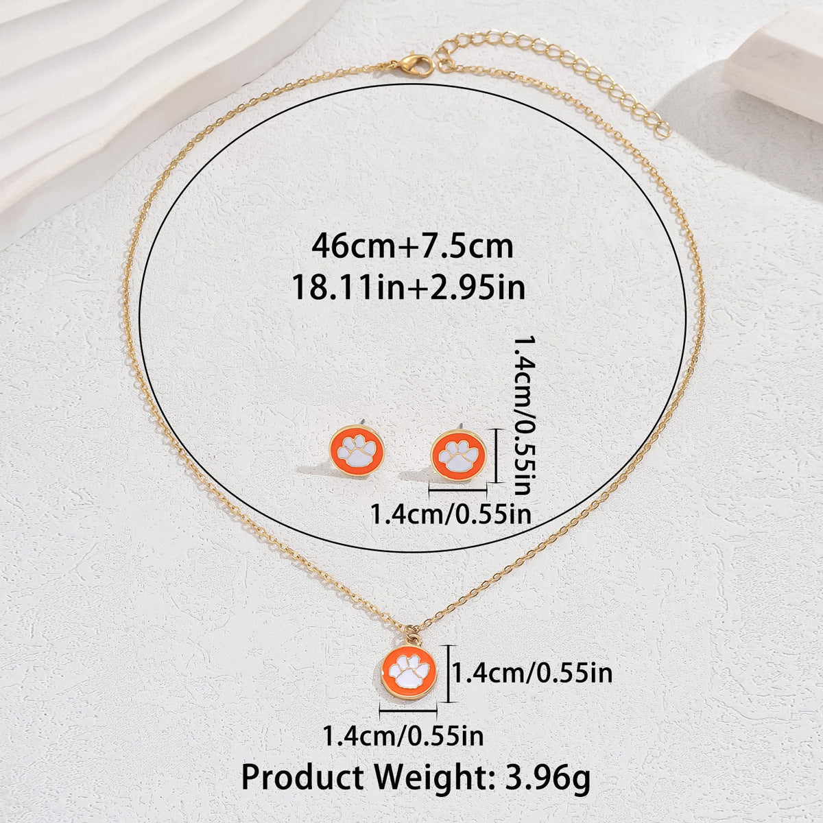 2024 New Fashion OL Necklace Earrings Suit Women's Personality Dog Paw Print Oil Drop All-match Design Clavicle Chain
