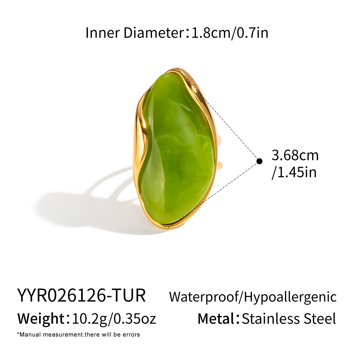Womens Stainless Steel Resin Open-End Ring
