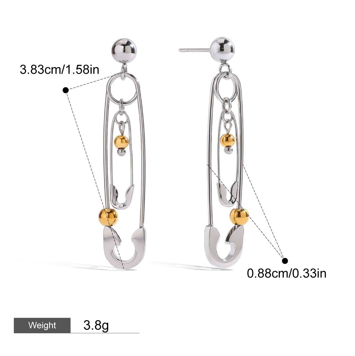 18K gold pin-shaped earrings with round beads, unique and personalized design