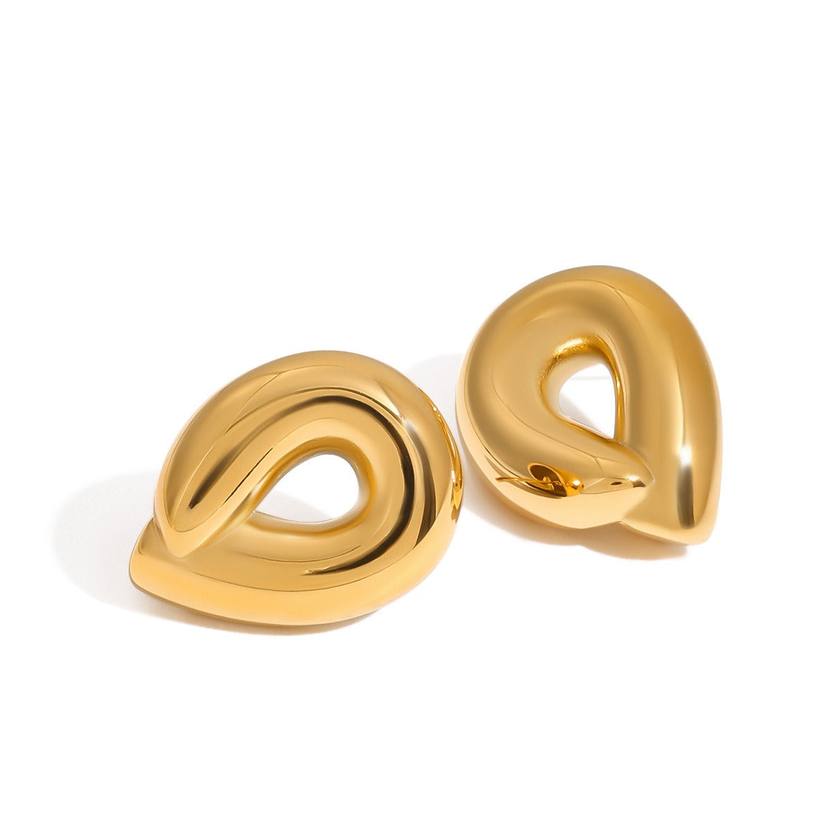 18K gold teardrop-shaped hollow design simple and elegant earrings