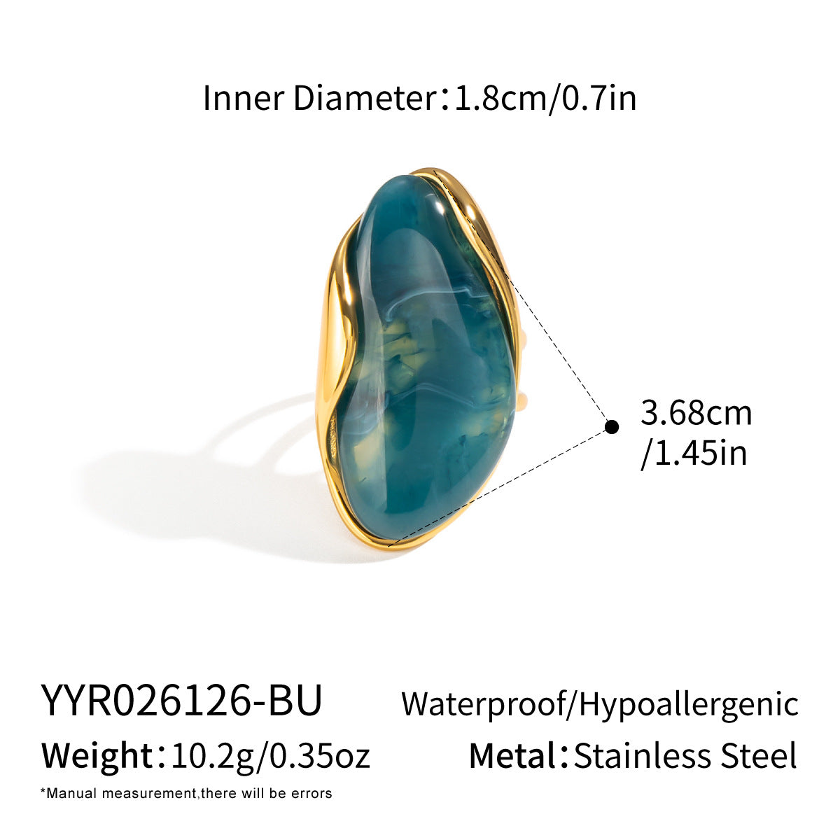 Womens Stainless Steel Resin Open-End Ring