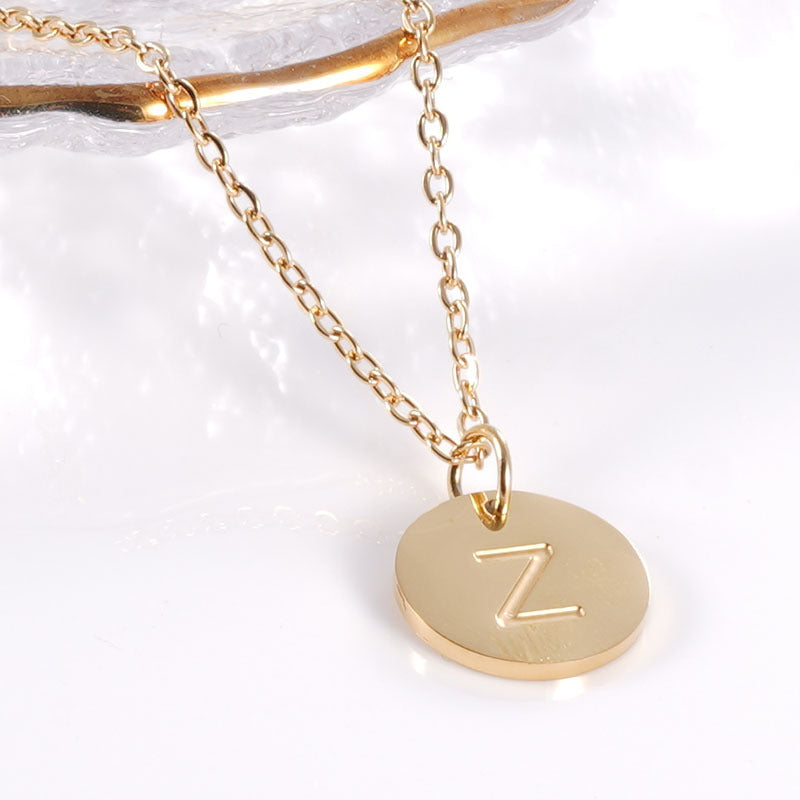 Minimalist Stainless Steel Necklace With Round 26-letter Pendants