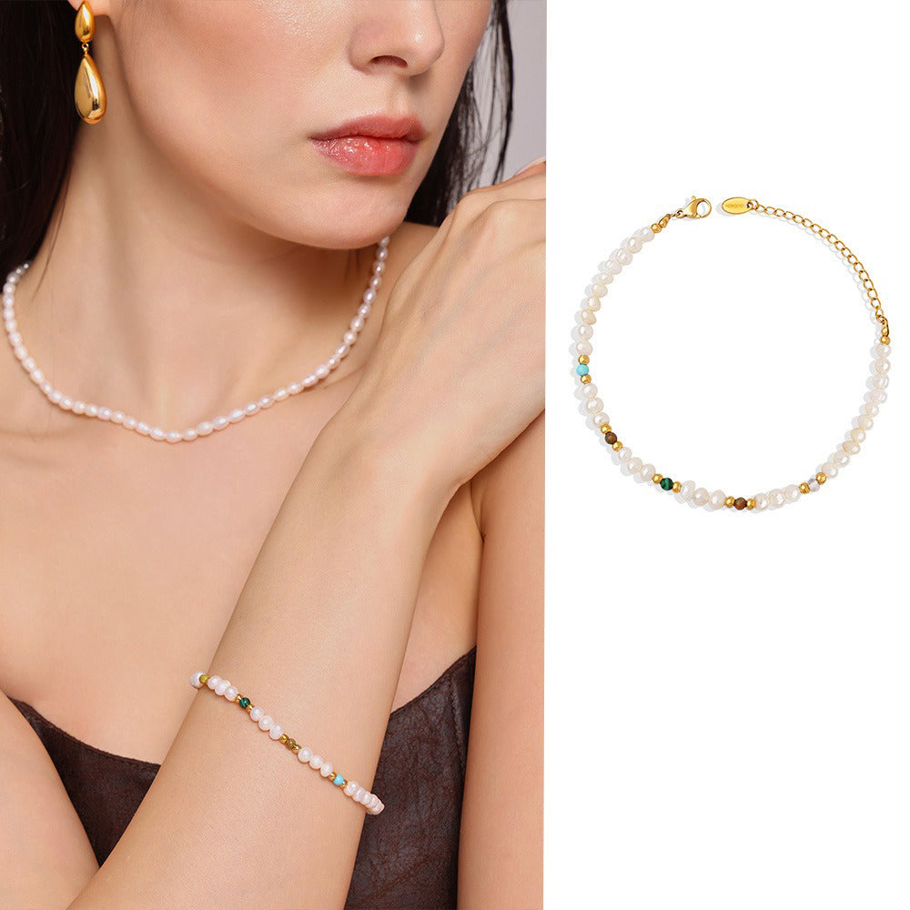 18K gold pearl with round bead design classic fashion bracelet