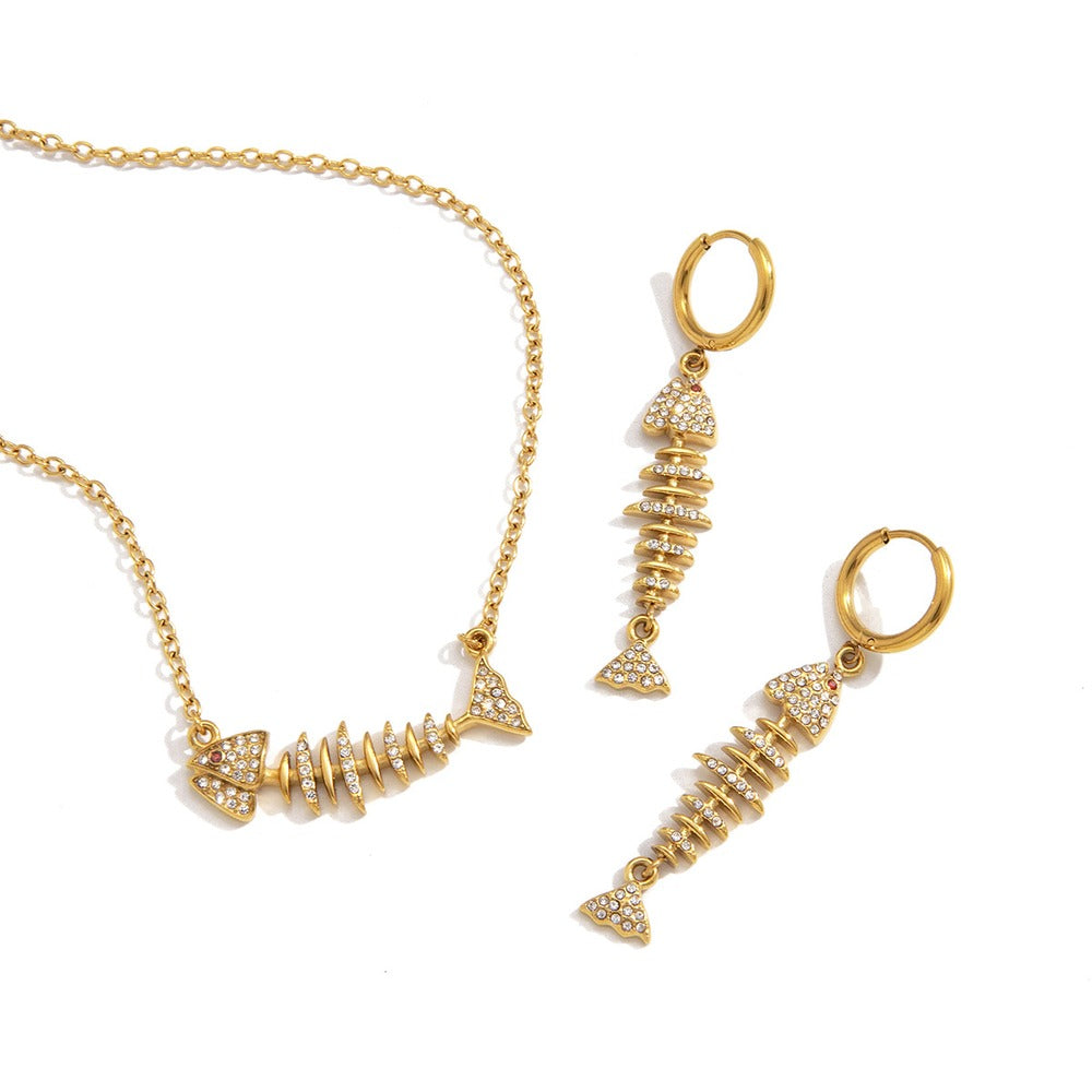 Fishbone Necklace Earrings Set