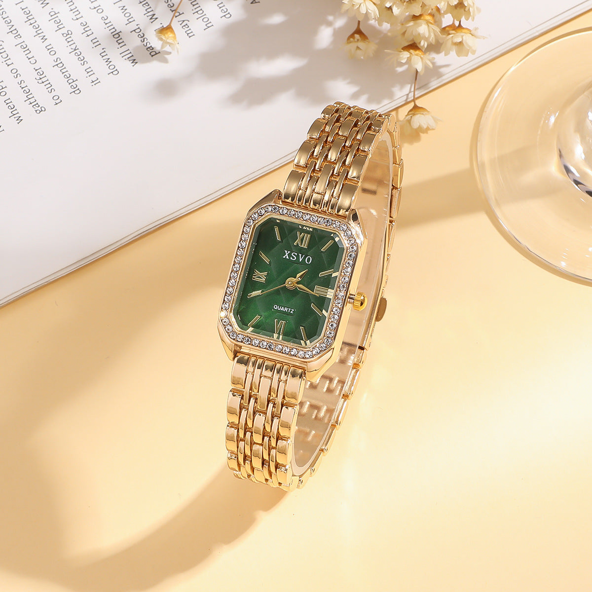 Wild Emerald Square Steel Watch Butterfly Bracelet 5pcsset Gift Set