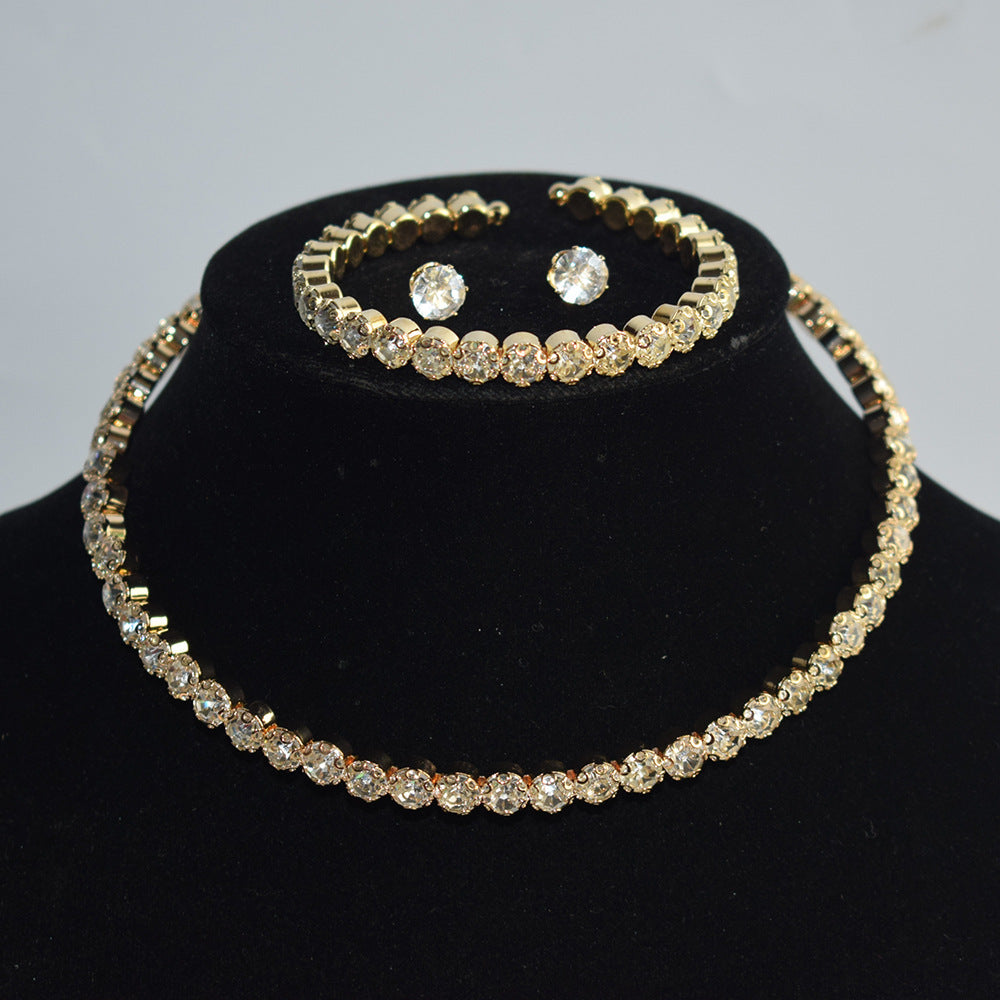 Bridal Accessories Three-Piece Set Wedding Fashion Full Diamond Zircon Water Drop Necklace Earrings Wedding Jewelry Bridal Jewelry