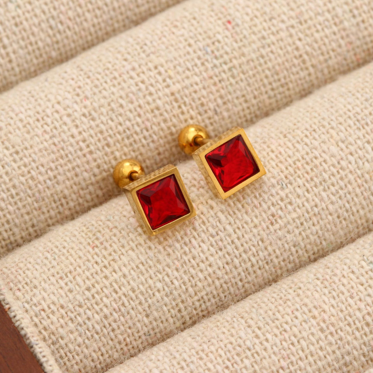 18K gold geometric inlaid gemstone design trendy personality earrings