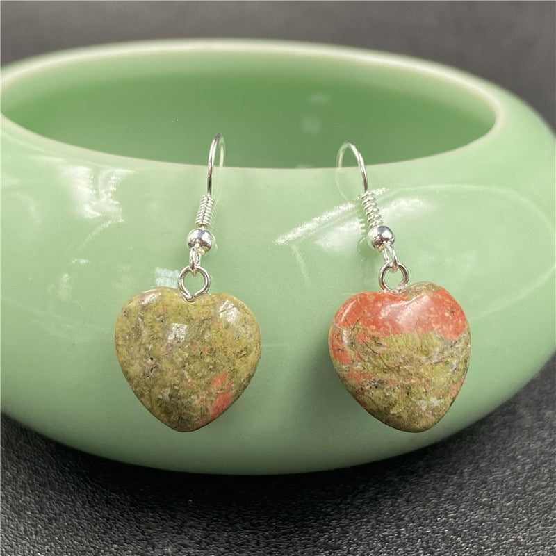 Natural Stone Amethyst Small Heart Earrings