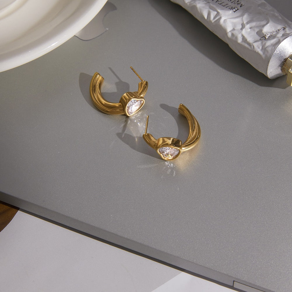 Heart Zircon C Hoop Earrings Collection