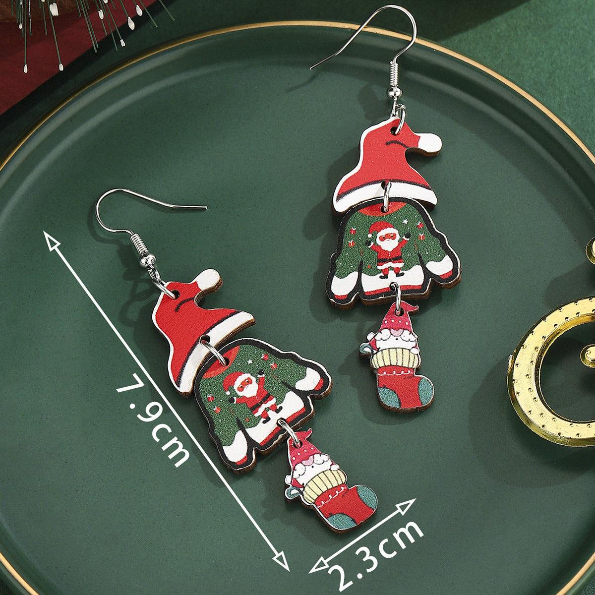 Cross-Border Personalized Christmas Alloy Earrings Christmas Hat Colorful Star Dot Diamond Christmas Tree Elk Gingerbread Man Earrings