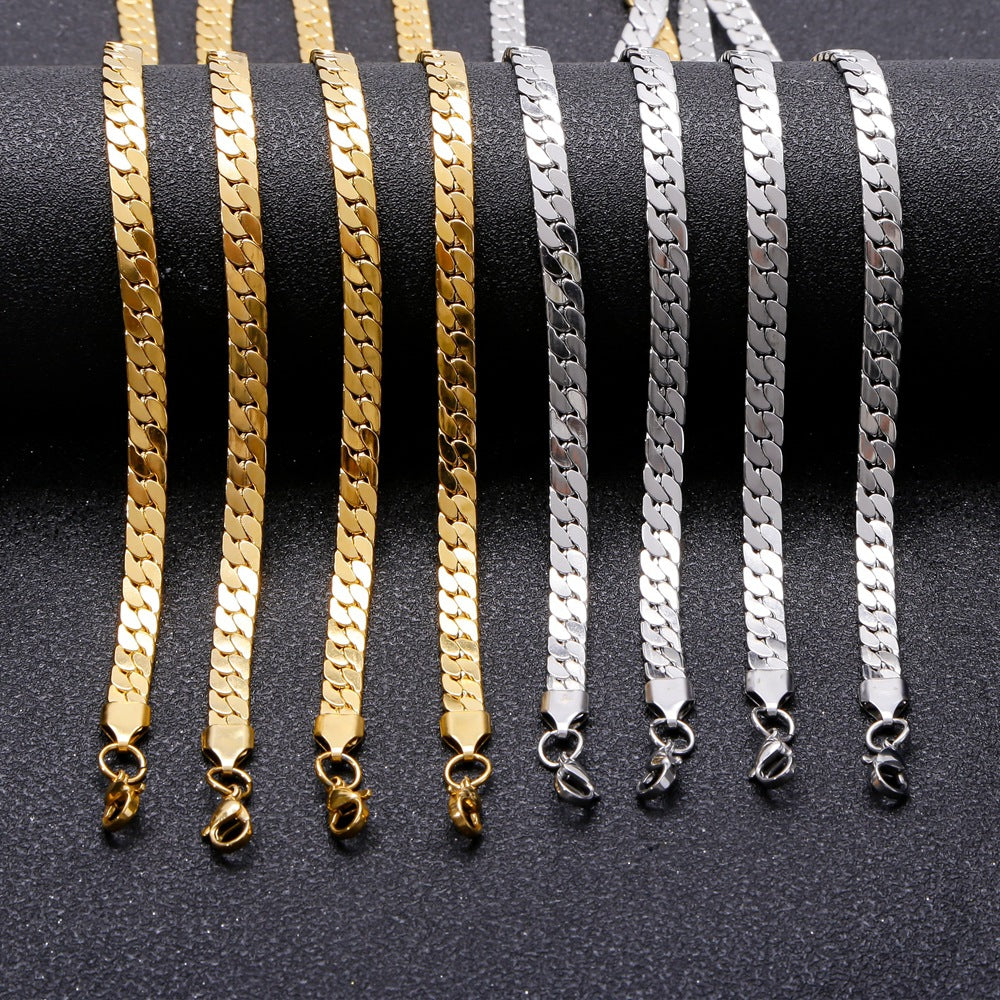 Stainless Steel 18K Gold Versatile Color-Preserving Necklace, Simple And Stylish For Commuting, Gold-Plated Flat Chain Pvd Plated With 18K Gold