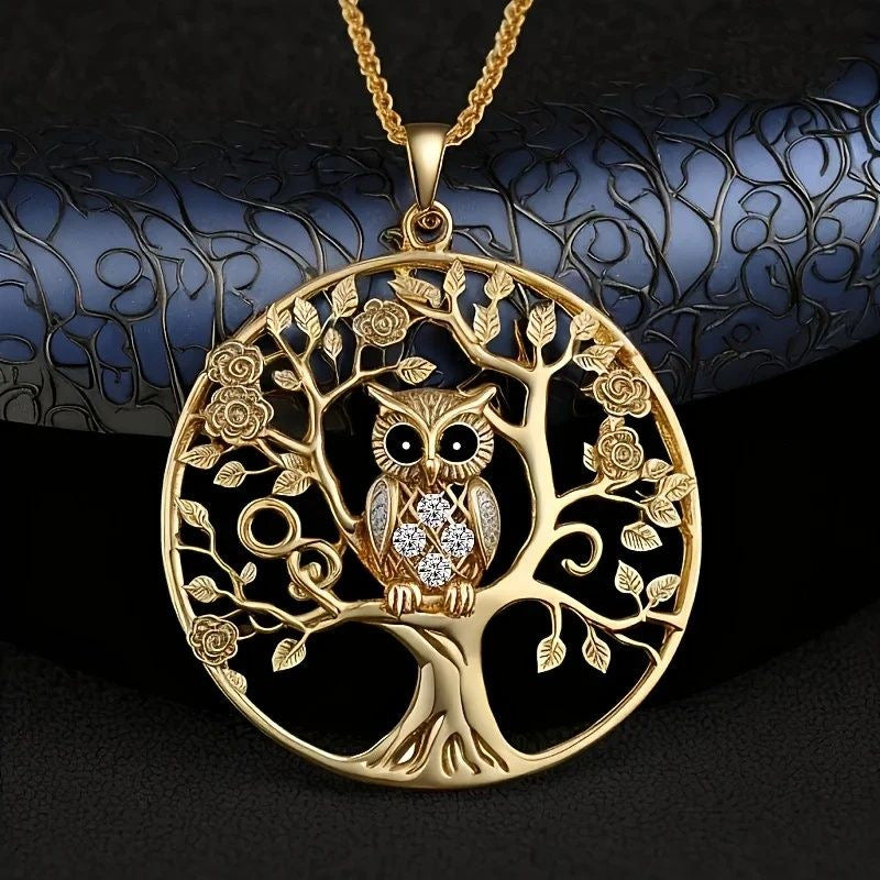 European American Unique Owl Necklace, Creative Hollow Tree Of Life Pendant Long Sweater Chain Necklace For Women