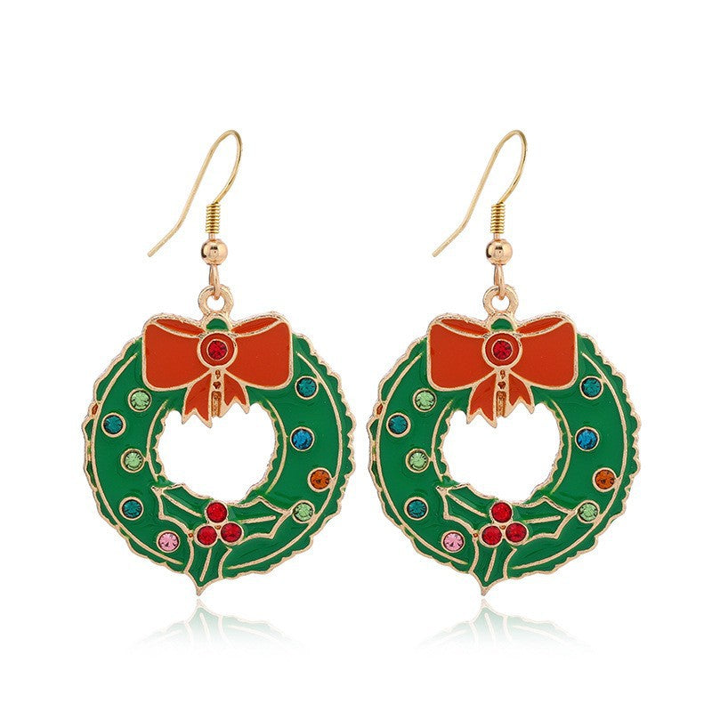 European And American Cross-border Fashion Christmas Earrings Cute Cartoon Christmas Tree Bells Bulbs Snowflake Alloy Earrings