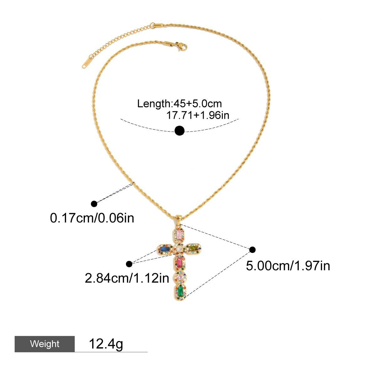 18K gold cross inlaid gemstone exquisite design dazzling necklace