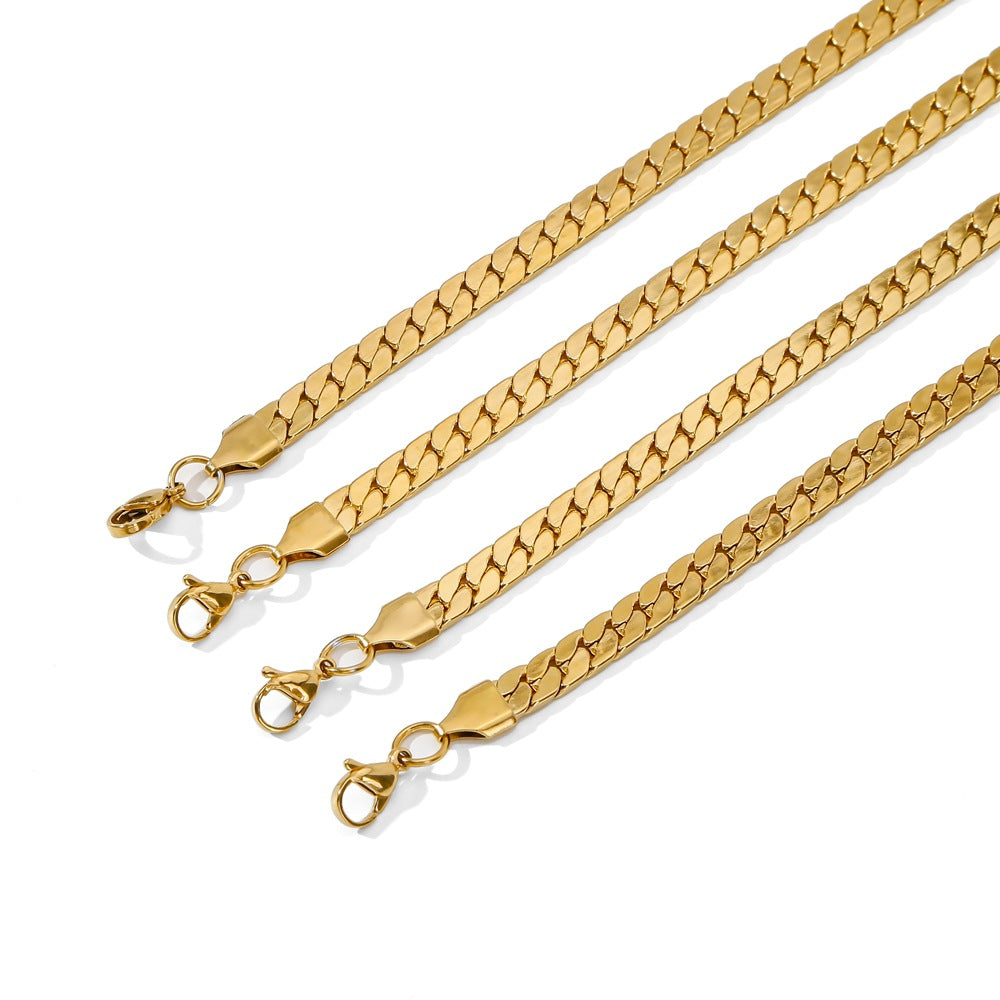 Stainless Steel 18K Gold Versatile Color-Preserving Necklace, Simple And Stylish For Commuting, Gold-Plated Flat Chain Pvd Plated With 18K Gold