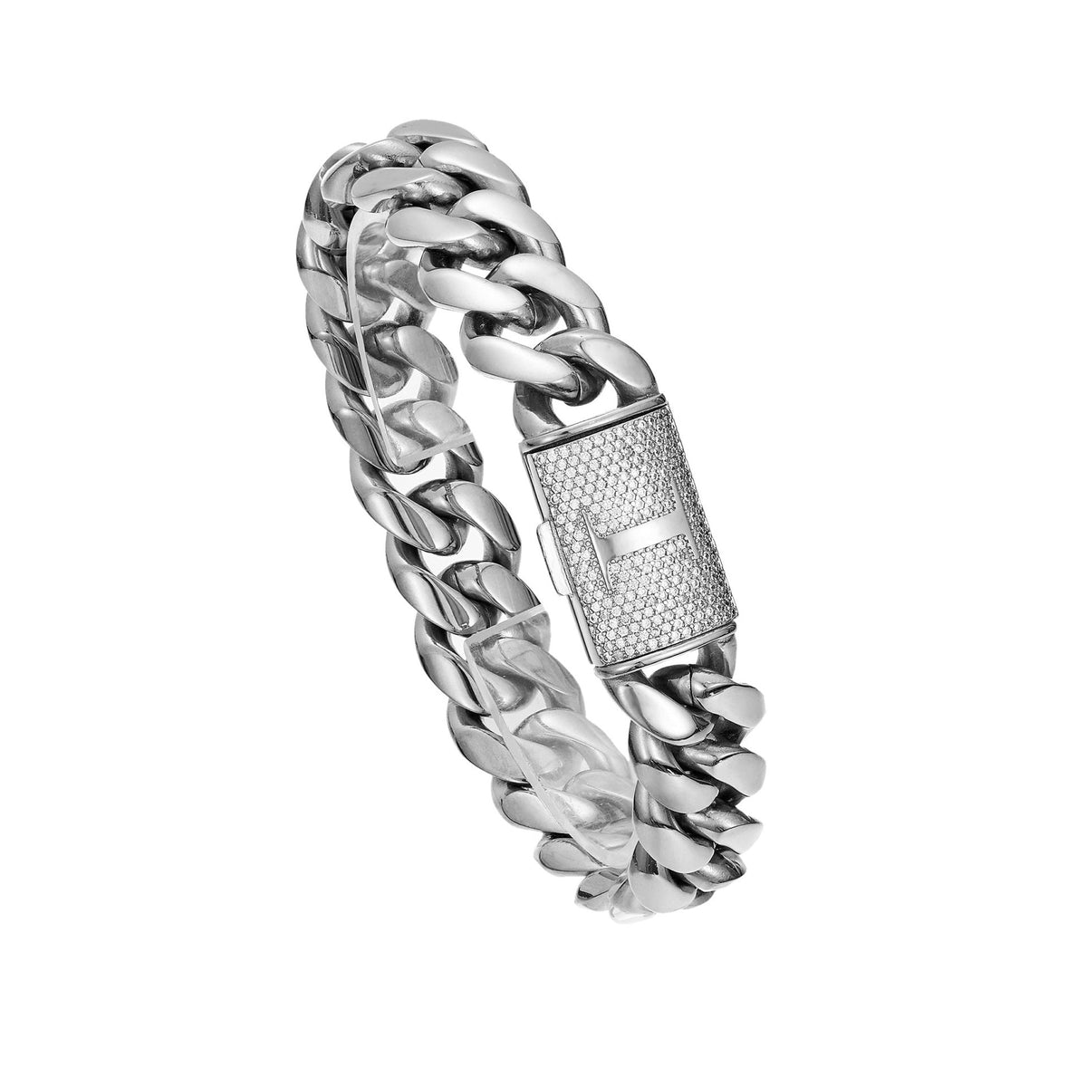 Mens Hip-Hop Lettered Snap-Clasp Encrypted Chain Cuban Link Steel-Colored Necklace