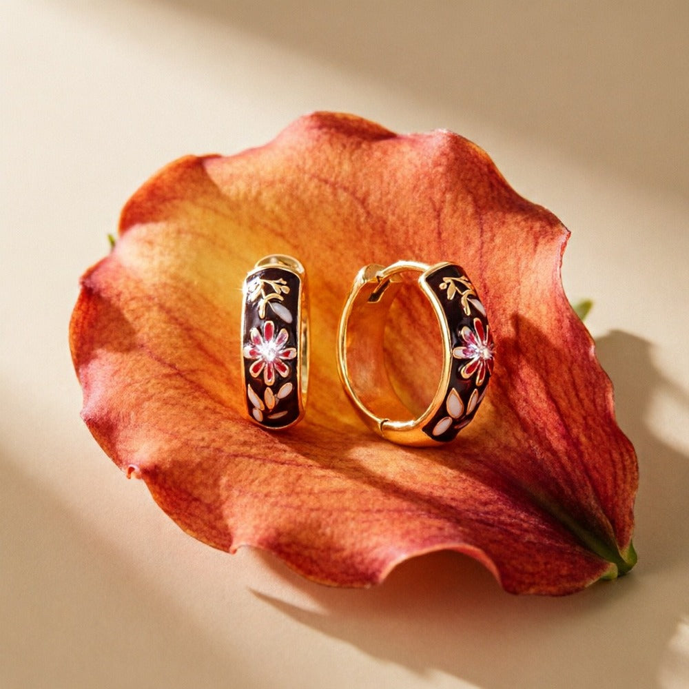 Enamel Flower Hoop Earrings Collection