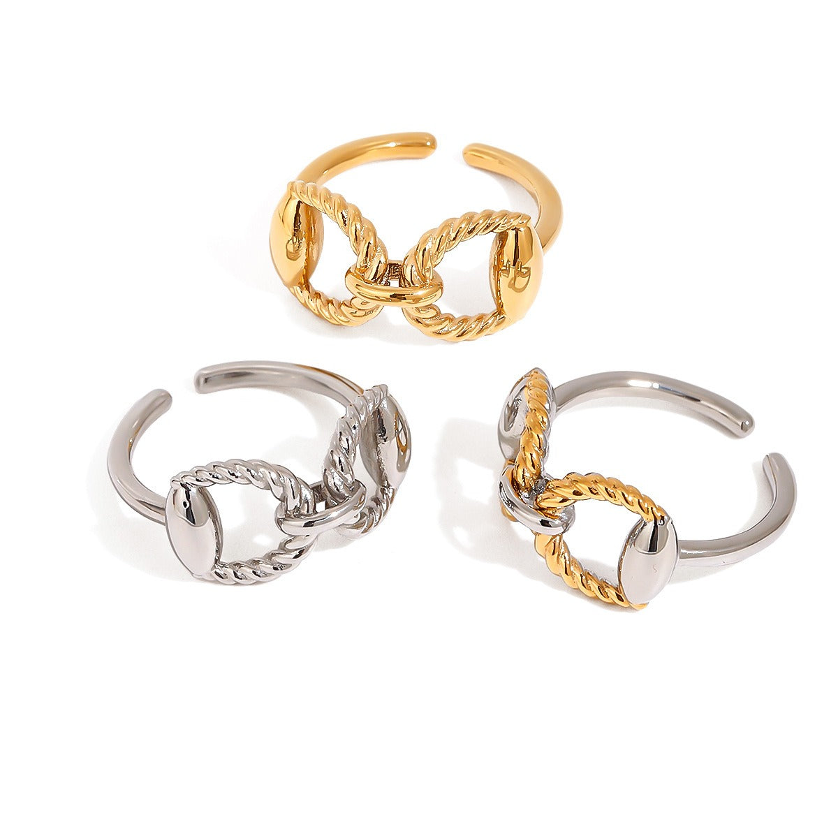 18K gold geometric shape with texture design simple and fashionable open ring