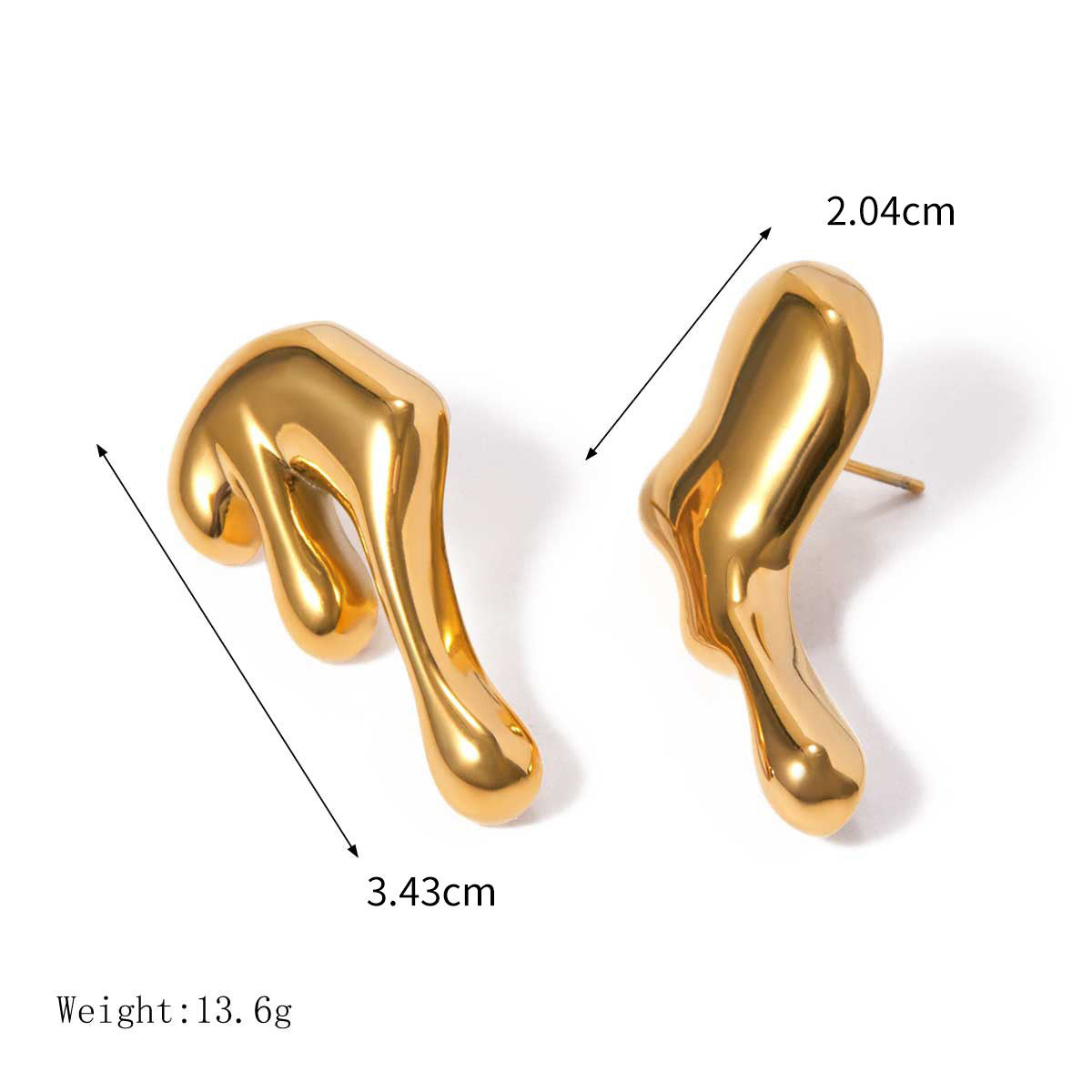 18K gold lava-shaped earrings with unique and simple design