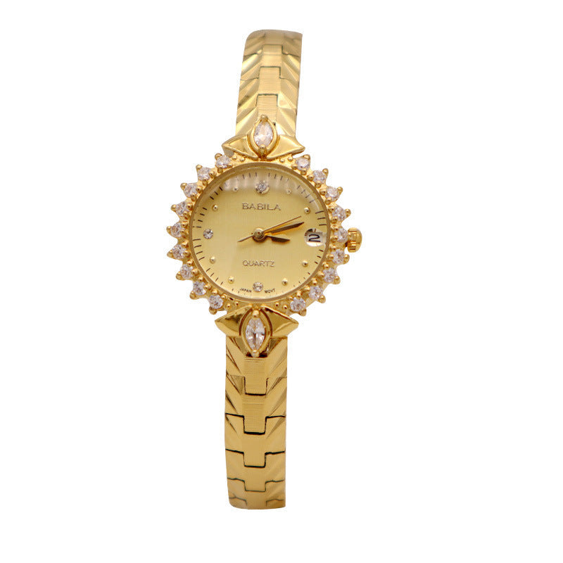 Exquisite Vintage Jewelry High Sense Precision 5A Diamond Embossed Bracelet Temperament Quartz Small Golden Watch Wholesale