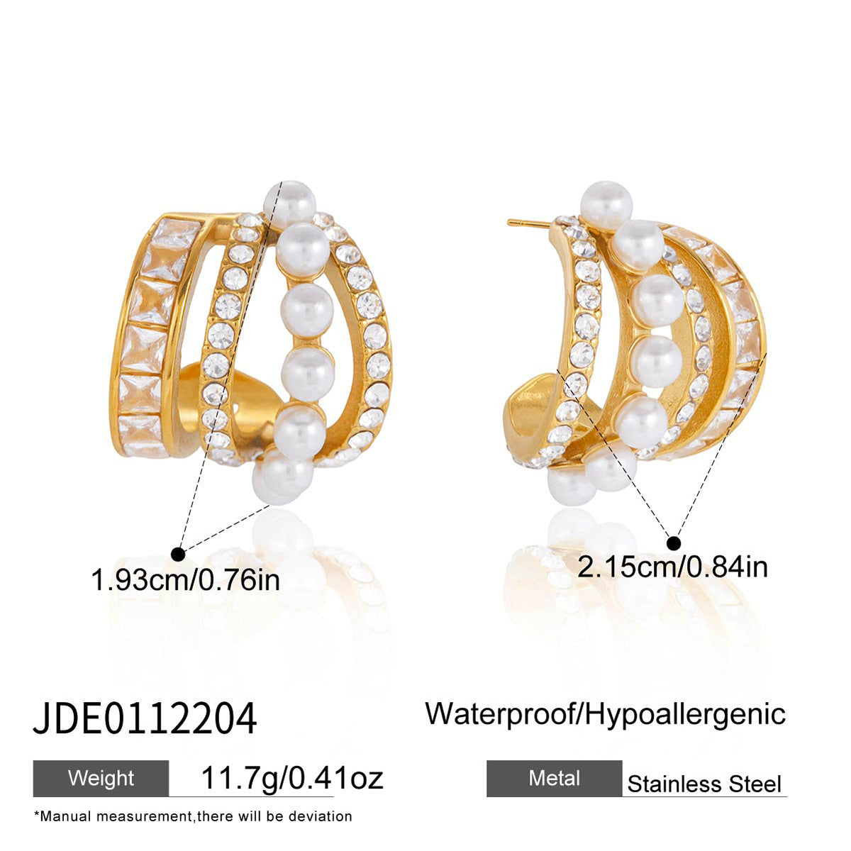 Pearl Zircon C Hoop Earrings