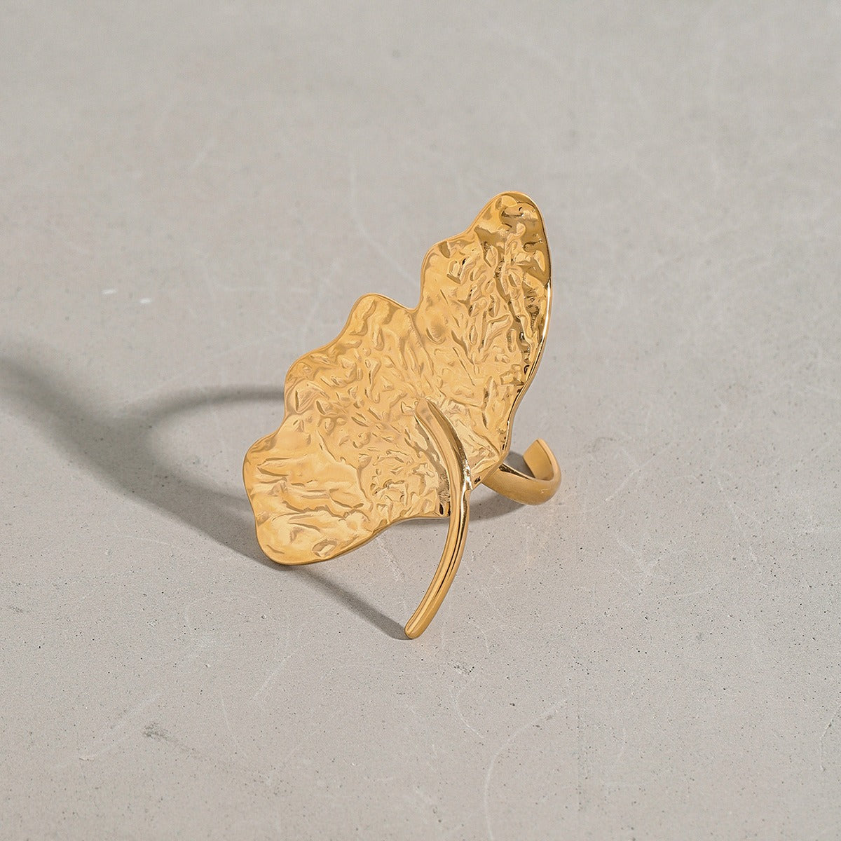 18K gold irregular leaves with texture design simple and unique earring ring set