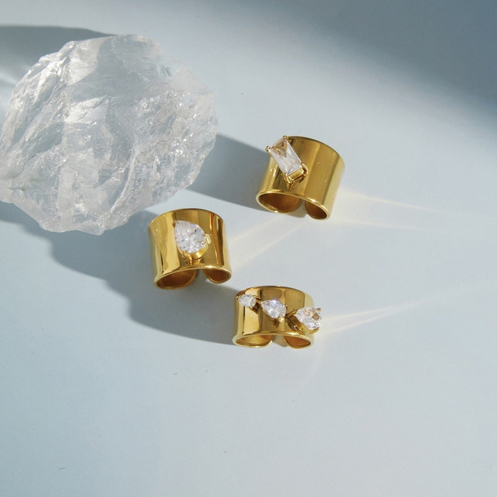 Wide Zircon Open Ring Collection
